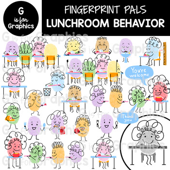 Preview of Fingerprint Pals Cafeteria/Lunchroom Behavior, Manners, and Etiquette Clipart