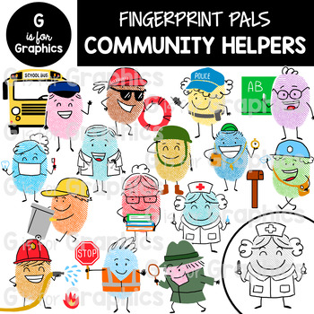 Preview of Fingerprint Pals Community Helpers Clipart