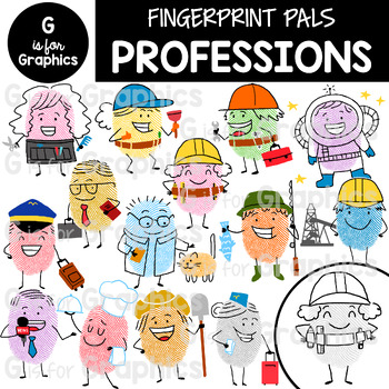Preview of Fingerprint Pals Community Helpers Professions Clipart
