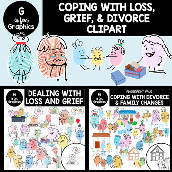 Preview of Fingerprint Pals Coping with Grief, Loss, & Divorce Clipart Bundle