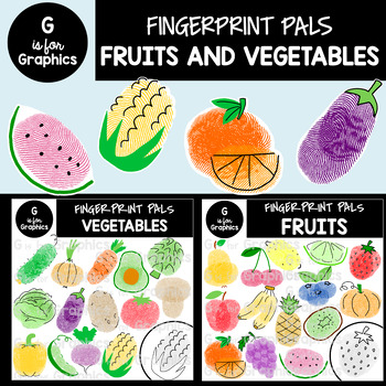 Preview of Fingerprint Pals Fruits and Vegetables Clipart Bundle