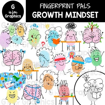 Preview of Fingerprint Pals Growth Mindset Clipart