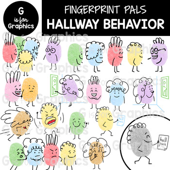 Preview of Fingerprint Pals Hallway Behavior, Rules, Expectations Clipart