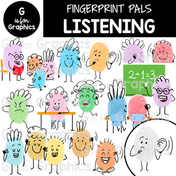 Preview of Fingerprint Pals Listening Clipart
