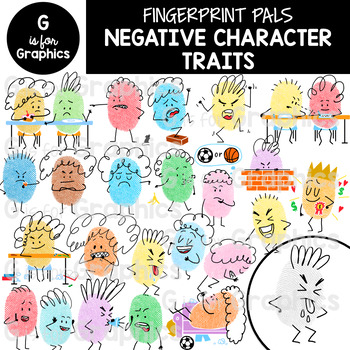 Preview of Fingerprint Pals Negative Character Traits Clipart