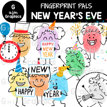 Preview of Fingerprint Pals New Year’s Clipart FREEBIE