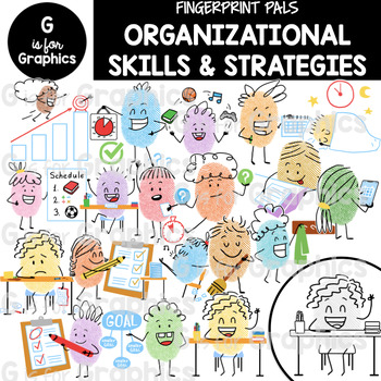 Preview of Fingerprint Pals Organizational Skills and Strategies Clipart​
