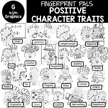 Fingerprint Pals Positive Character Traits/Education Clipart | TPT