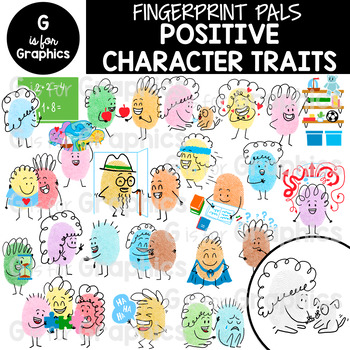 Preview of Fingerprint Pals Positive Character Traits/Education Clipart