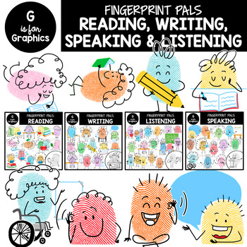 Preview of Fingerprint Pals Reading, Writing, Speaking Listening Clipart Bundle