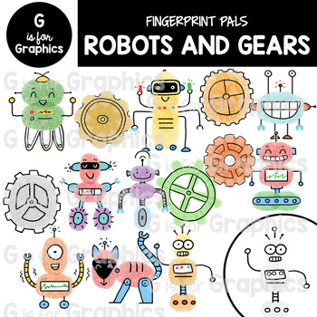Preview of Fingerprint Pals Robots and Gears Clipart​