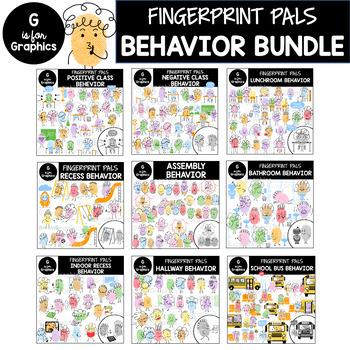 Preview of Fingerprint Pals School Behavior, Rules, Etiquette, Expectations Clipart Bundle