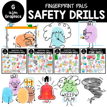 Preview of Fingerprint Pals School Safety Drill Clipart Bundle