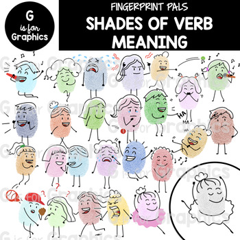 Preview of Fingerprint Pals Shades of Verb Meaning Clipart​
