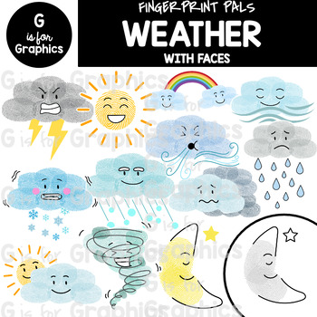 Preview of Fingerprint Pals Weather with Faces​ Clipart