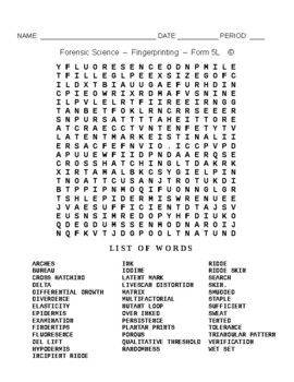 Preview of Fingerprinting in Forensic Science - Word Search Worksheet - Form 5L