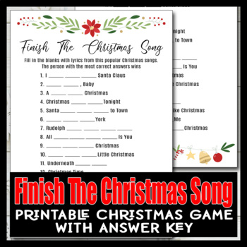Finish The Christmas Song Game, No Prep Christmas Printable Games For ...