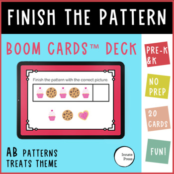 Preview of Finish the AB Pattern Boom Cards - Treat Theme for PreK and Kindergarten