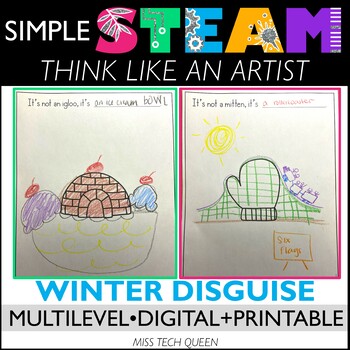 Preview of Finish the Doodle Winter STEAM Activity Snowman Creative Challenge Disguise draw