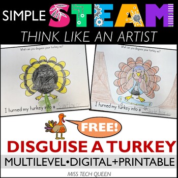 Preview of Finish the Drawing Thanksgiving STEAM Challenge Disguise a Turkey Trouble FREE