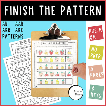 Preview of Finish the Pattern Worksheets for PreK and Kindergarten - No Prep Logic and Math