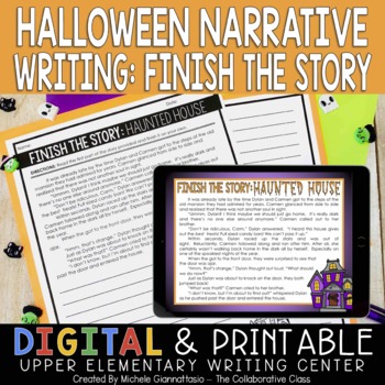 Preview of Halloween Narrative Writing Activity | Finish the Story | Print & Digital