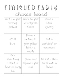 Finished Early Choice Board - 2nd Grade EDITABLE