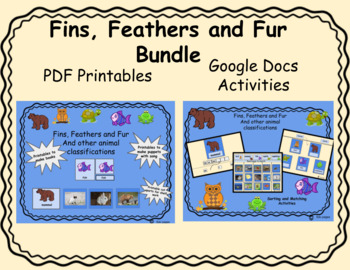Preview of Fins, Feather and Fur Animal Classification Bundle for Google Docs and Printing
