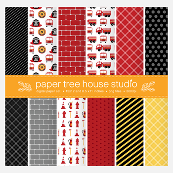 Preview of Fire Fighter and Big Red Truck Digital Paper Set