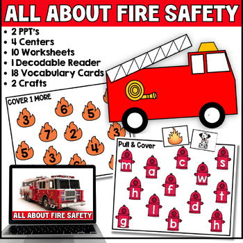 Preview of Fire Safety Centers Worksheets Crafts and PPT Presentations for Kindergarten
