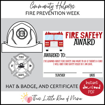 Preview of Fire Safety - Fire Prevention Week - Hat - Badge - Award Certificate - Printable