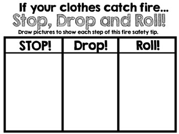 Stop, drop and roll fire safety pictographs