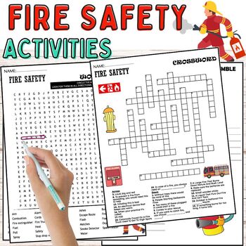 Preview of Fire Safety Fun Worksheets,Puzzles,Wordsearch & Crosswords