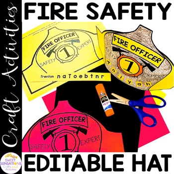 Preview of Firefighter Hat Fire Safety Community Helper Editable Name Helmet Crown Template