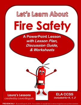 Preview of Fire Safety PowerPoint Lesson with Lesson Plan & Worksheets for K-2