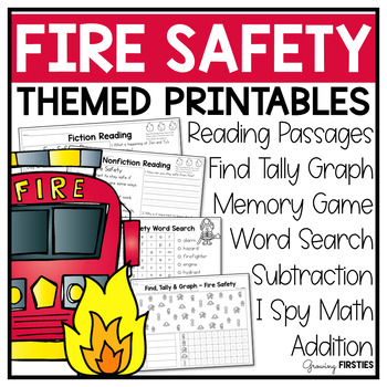 Preview of Fire Safety Printables October Math ELA for 1st Grade