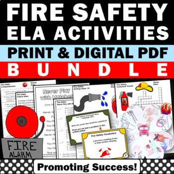 Preview of October Fire Safety Reading Comprehension Fun Packet Crossword Puzzle Craft