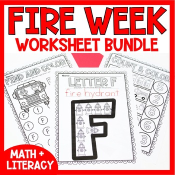 Preview of Fire Safety Week Activities for Preschool Firefighter Activity Math & Literacy