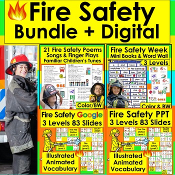 Preview of Fall Fire Safety Week Bundle for K/1 Printables and Digital Google & PPT