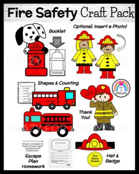 Preview of Fire Safety Week Craft Activities: Firefighters, Truck, Helmet, Dog, Safety