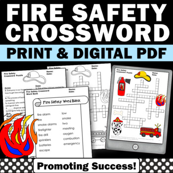 Preview of Fall Fire Safety Back to School Crossword Puzzle Fun Morning Work 2nd 3rd Grade