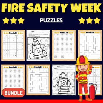 Preview of Fire Safety Week Puzzles With Solution - Fire Prevention Week Activities BUNDLE