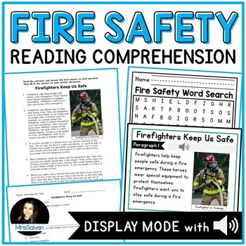Preview of Fire Safety Reading Comprehension Passage with Audio Read Aloud