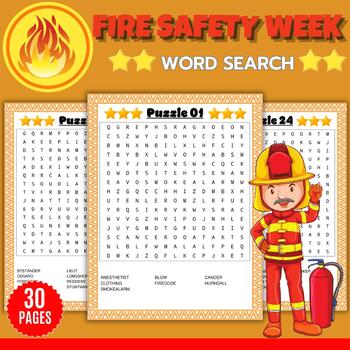 Preview of Fire Safety Week Word Search With Solution - Fun Fire Prevention Week Activities