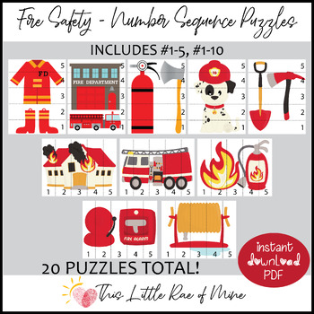 Preview of Fire Safety Week - number sequence puzzle - printable - autumn - math - toddler
