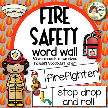 Preview of Fire Safety Word Wall - 30 cards two sizes plus vocabulary word chart