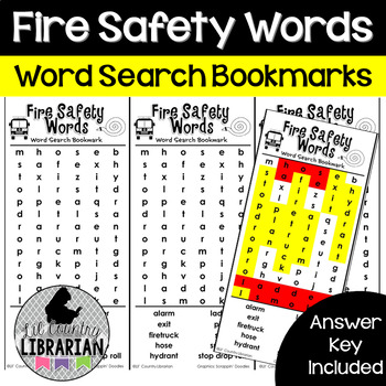 Preview of Fire Safety Words Word Search Bookmarks for Classroom or Library Fun