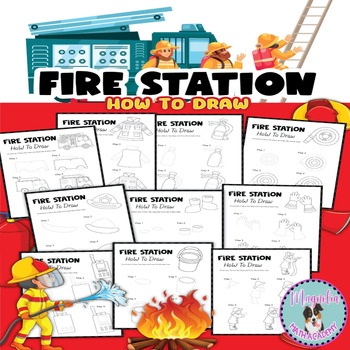 Poster-coloring. Fire station with fire engines, firefighters work. Fire  extinguishing, training sessions, life of firefighters. Contour drawing.  Stock Illustration | Adobe Stock