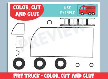 Fire Truck Craft Activity : Fire Safety - Color, Cut, and Glue, PDF File