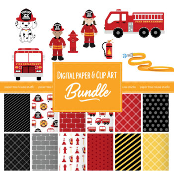 Preview of Fire Truck & Rescue Pup Clip Art and Digital Paper Set Bundle